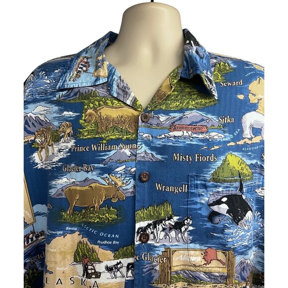 David Carey Men Vintage Blue Hawaiian Nautical Button Up Shirt 2XL Pocket Alaska - Picture 4 of 7